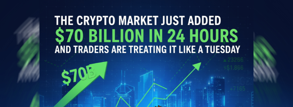 The crypto market just added $70 billion in 24 hours and traders are treating it like a Tuesday