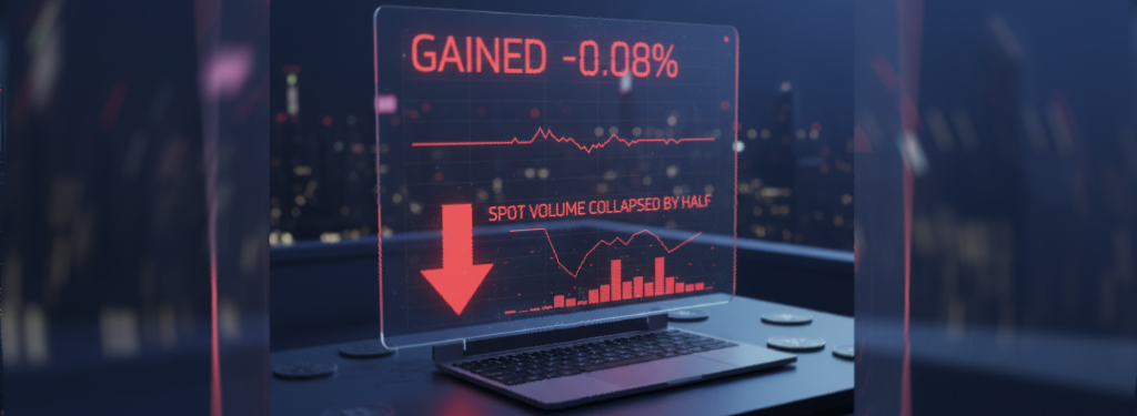 The crypto market just gained -0.08%, while spot volume collapsed by half