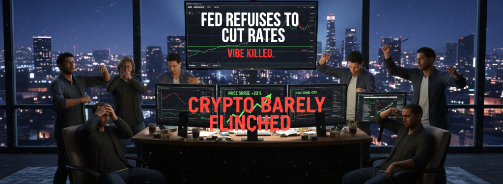 Crypto barely flinched because the Fed did what the Fed does best: refuse to cut rates and kill the vibe