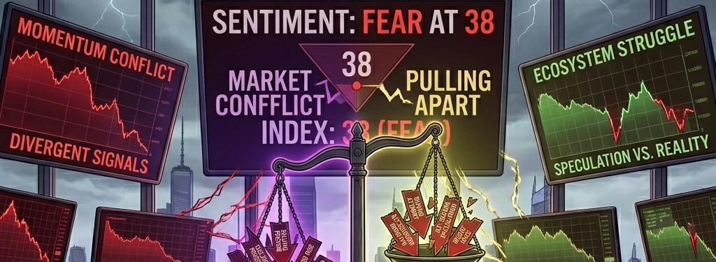 Sentiment is sitting in Fear at 38, and instead of leaning one way, the market is pulling in opposite directions