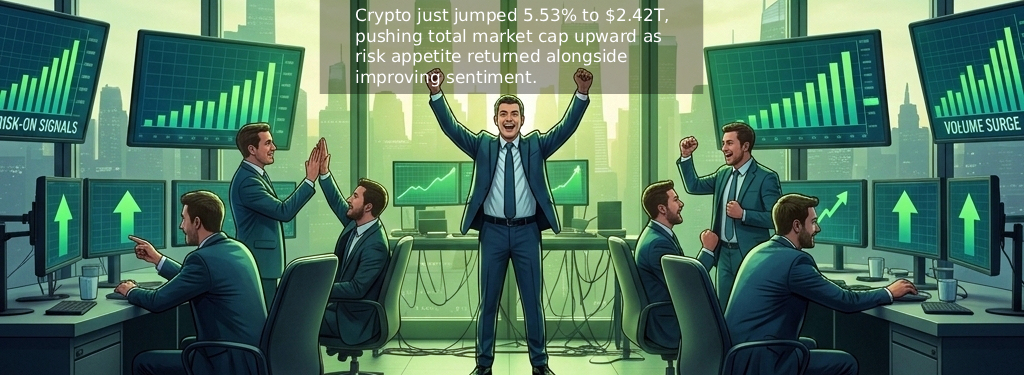 Crypto just jumped 5.53% to $2.42T, pushing total market cap upward as risk appetite returned alongside improving sentiment