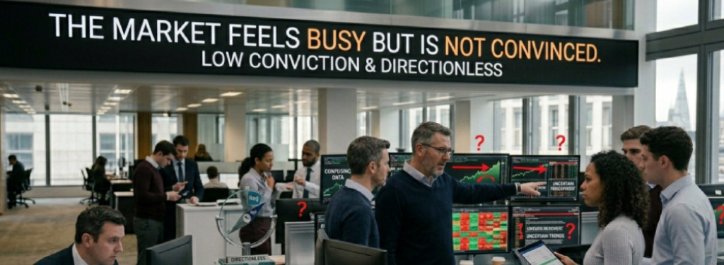 The market feels busy but is not convinced